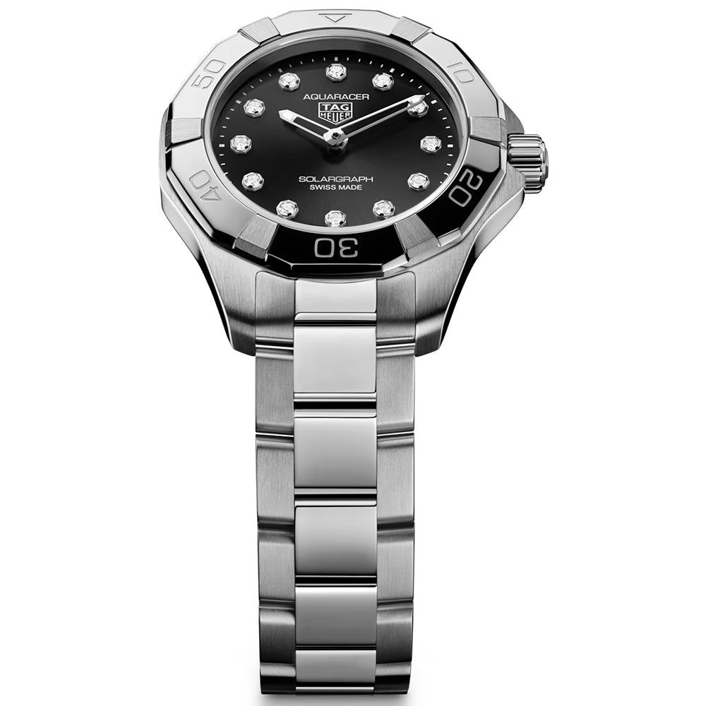 TAG Heuer Aquaracer Professional 100 Solargraph Black Diamond Dot Dial 28mm Quartz Ladies Watch WBP141G.BA0049