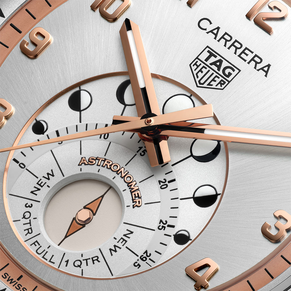 TAG Heuer Carrera Astronomer 39mm Silver Dial Steel and 18ct Rose Gold Moonphase Automatic Watch WBX2111.BD0002