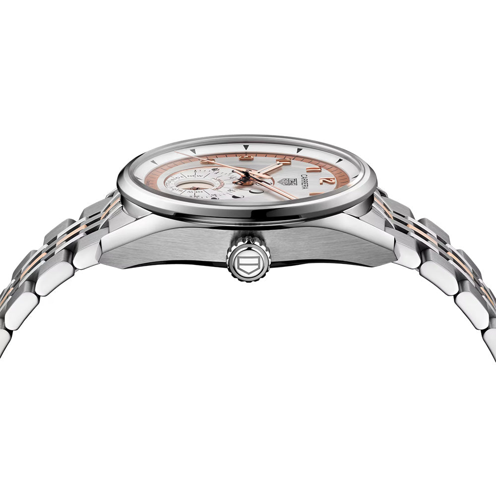 TAG Heuer Carrera Astronomer 39mm Silver Dial Steel and 18ct Rose Gold Moonphase Automatic Watch WBX2111.BD0002