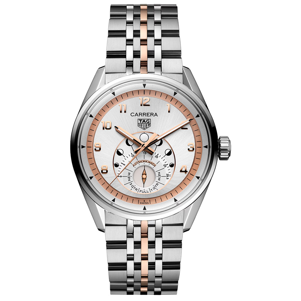 TAG Heuer Carrera Astronomer 39mm Silver Dial Steel and 18ct Rose Gold Moonphase Automatic Watch WBX2111.BD0002