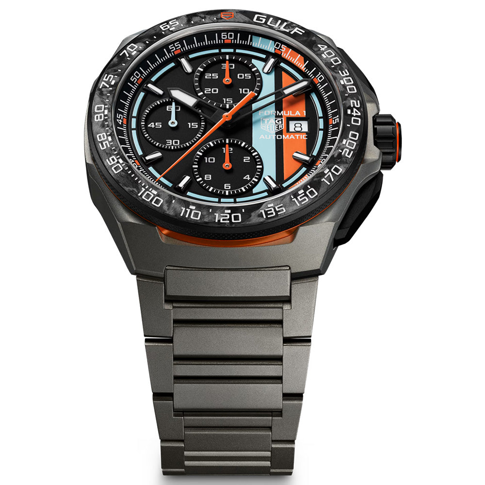 TAG Heuer Formula 1 X Gulf Limited Edition 44mm Black Dial Automatic Chronograph Watch CBZ208B.BF0009