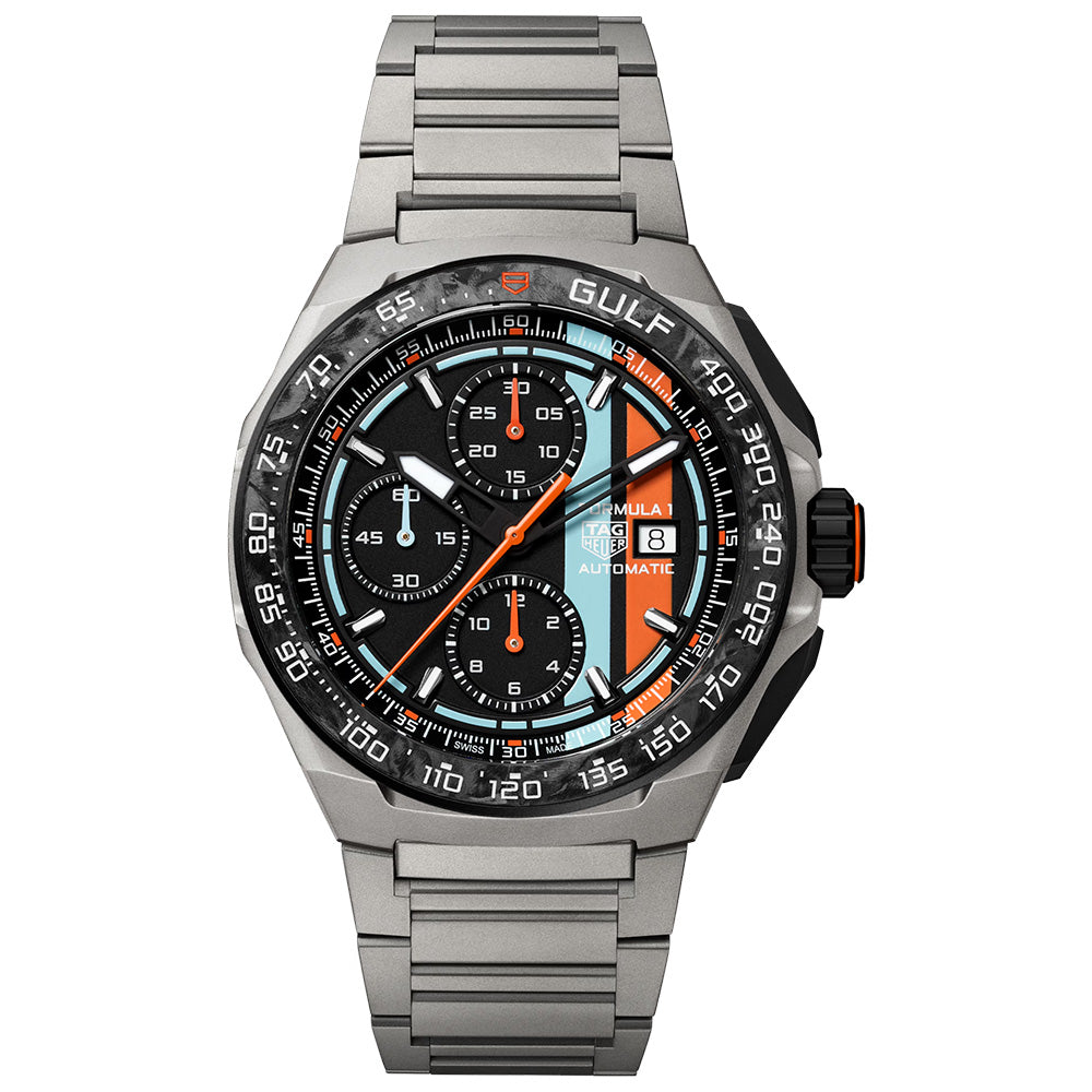 TAG Heuer Formula 1 X Gulf Limited Edition 44mm Black Dial Automatic Chronograph Watch CBZ208B.BF0009