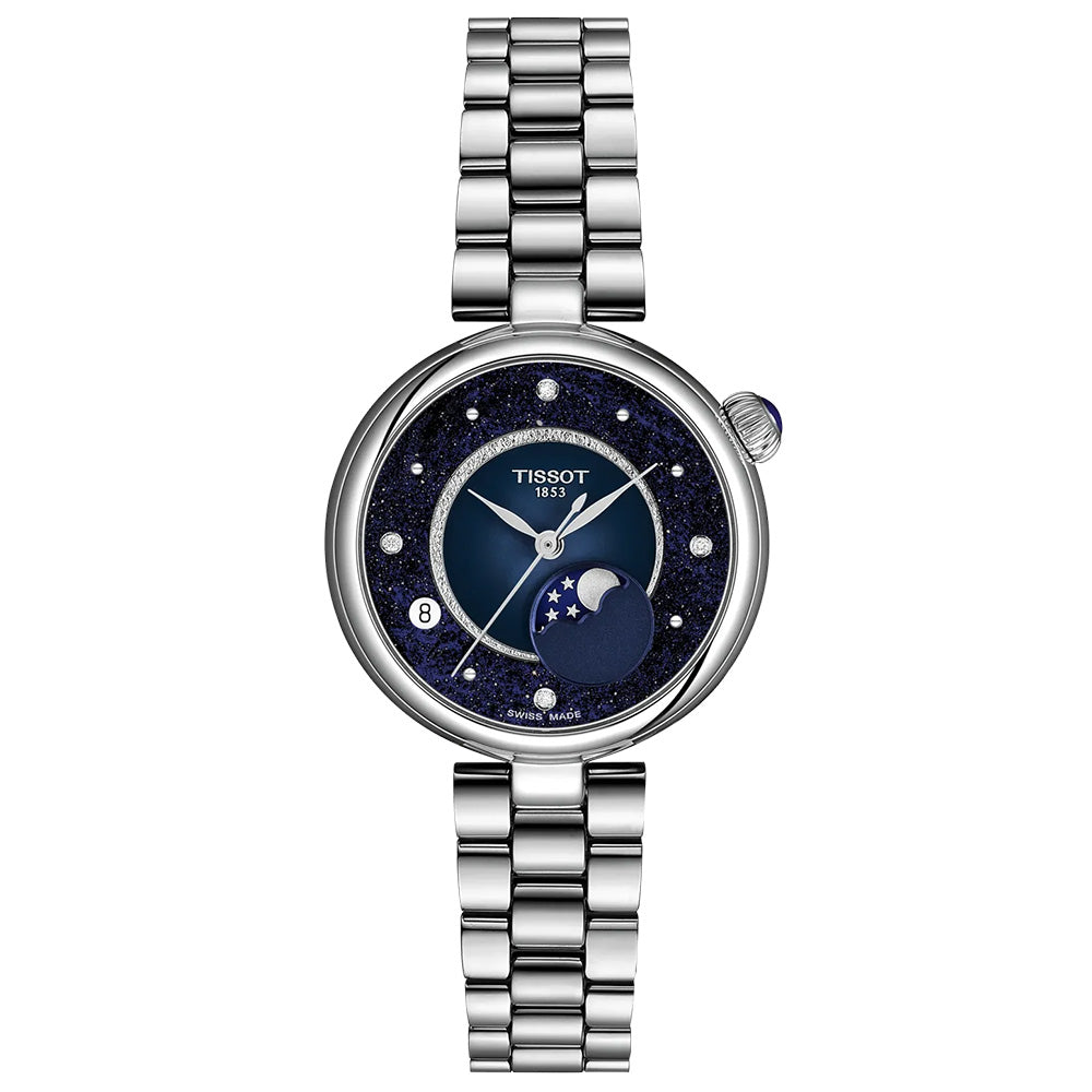 Tissot Desir 29.6mm Blue Diamond Dot Dial Moonphase Quartz Ladies Watch T1522231149600