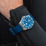 tudor pelagos 42mm blue dial automatic titanium on blue rubber strap watch lifestyle image