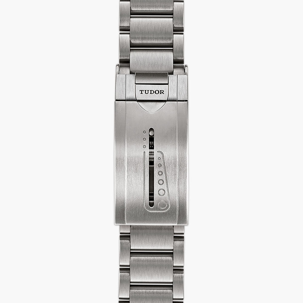 tudor pelagos 42mm blue dial automatic titanium on titanium bracelet watch showing folding clip
