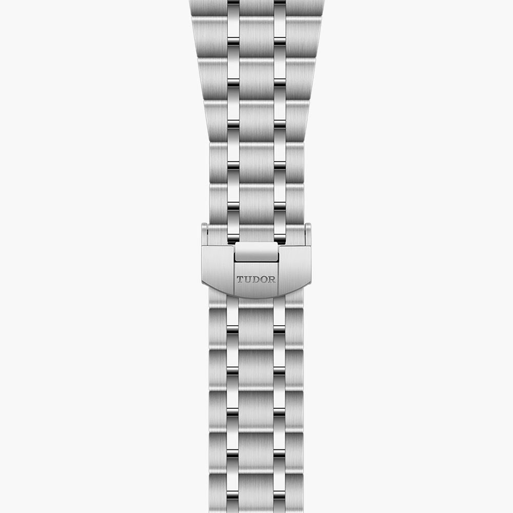 tudor royal 41mm black diamond dot dial steel on steel bracelet automatic watch showing steel bracelet with folding clasp