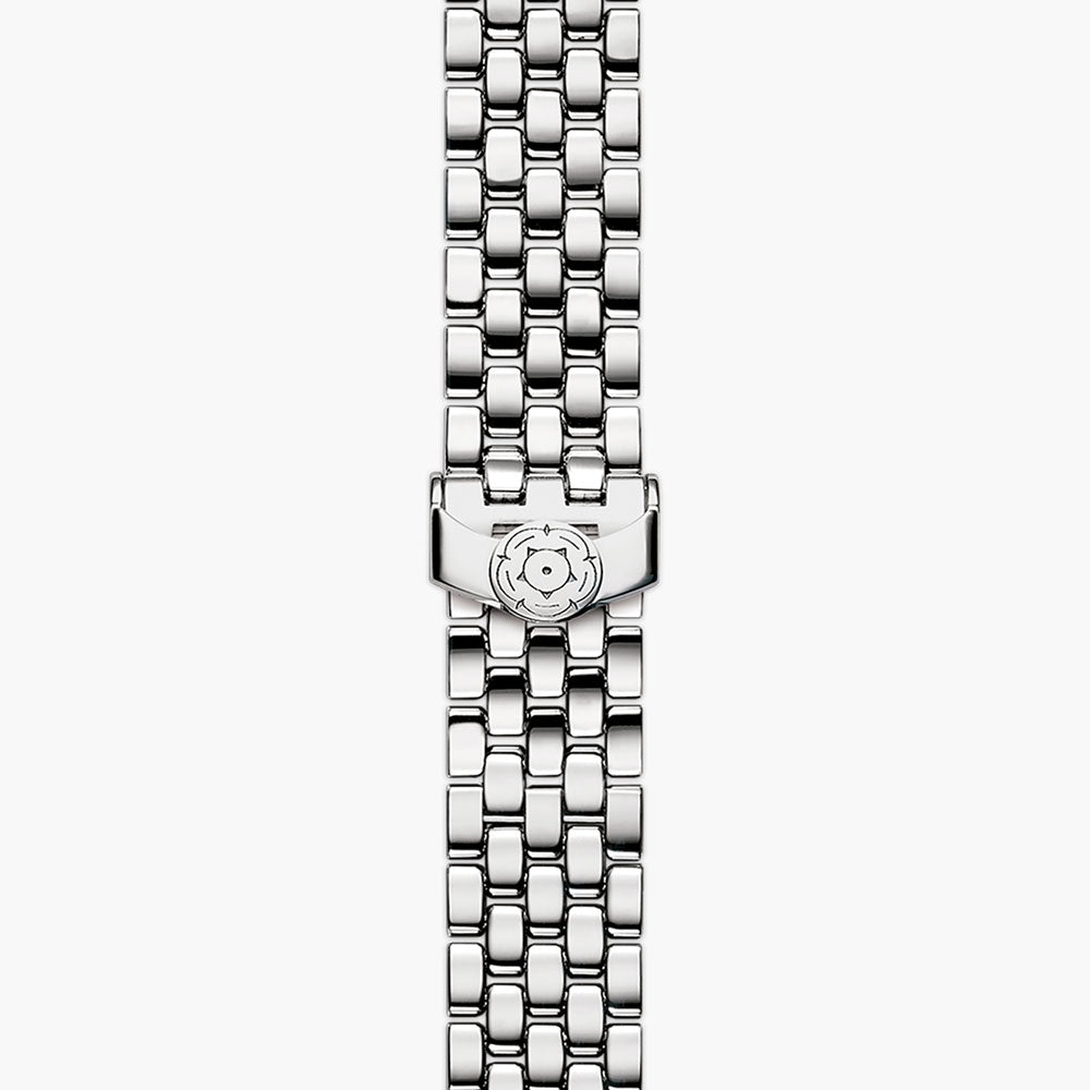 tudor clair de rose 30mm opaline diamond dot dial automatic steel on steel bracelet watch showing folding clasp