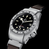 tudor black bay p01 42mm black dial steel on leather strap automatic watch lifestyle image