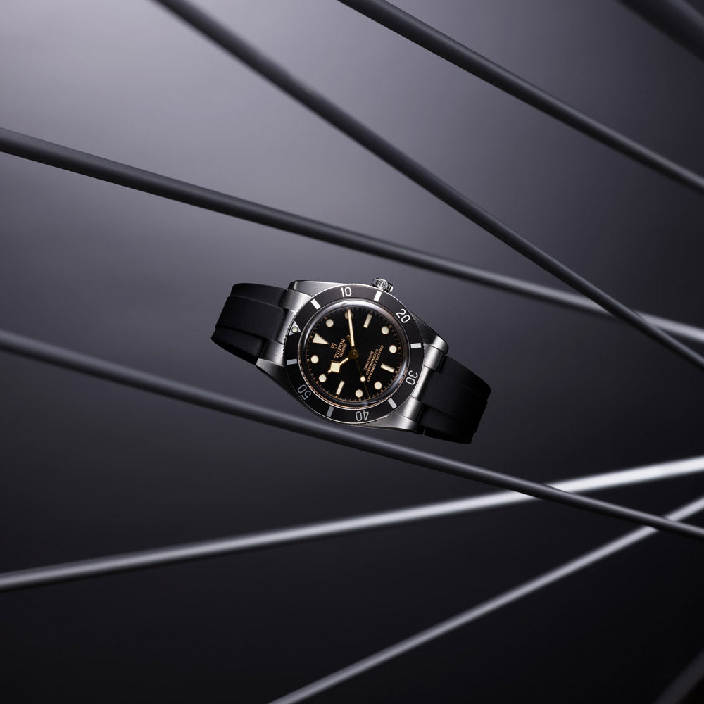 tudor black bay 54 37mm black dial steel on rubber strap automatic watch lifestyle image