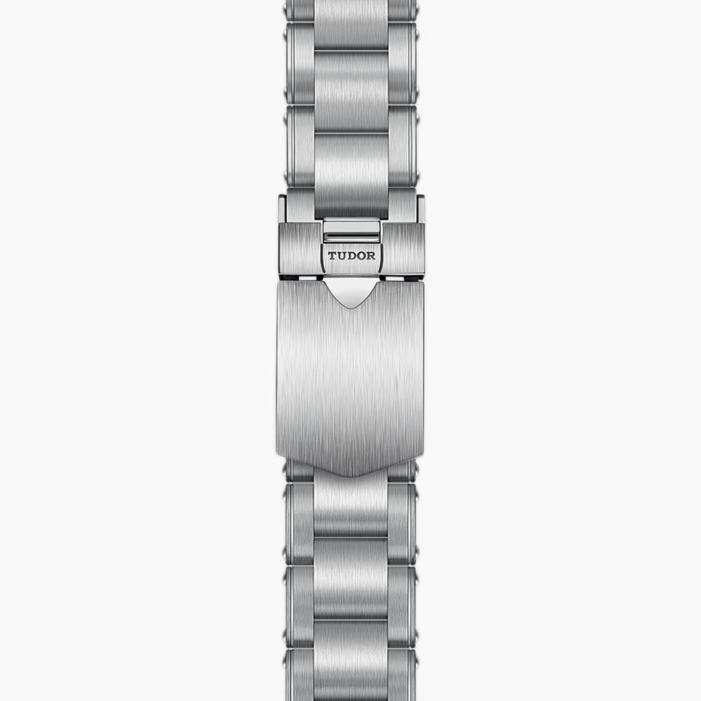 tudor black bay 58 39mm black dial steel on steel bracelet automatic watch showing folding clasp