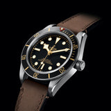 tudor black bay 58 39mm black dial steel on leather strap automatic watch