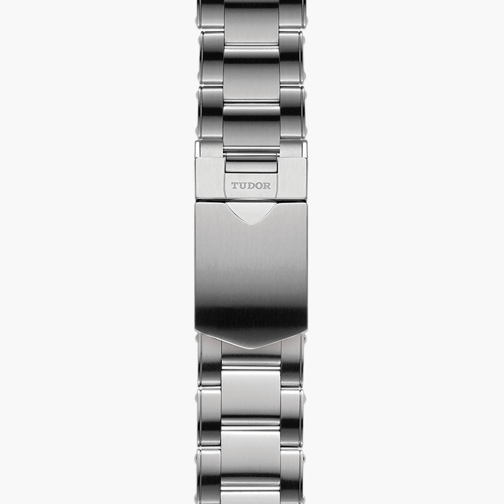 tudor black bay 41mm black dial automatic steel on steel bracelet watch showing folding clip