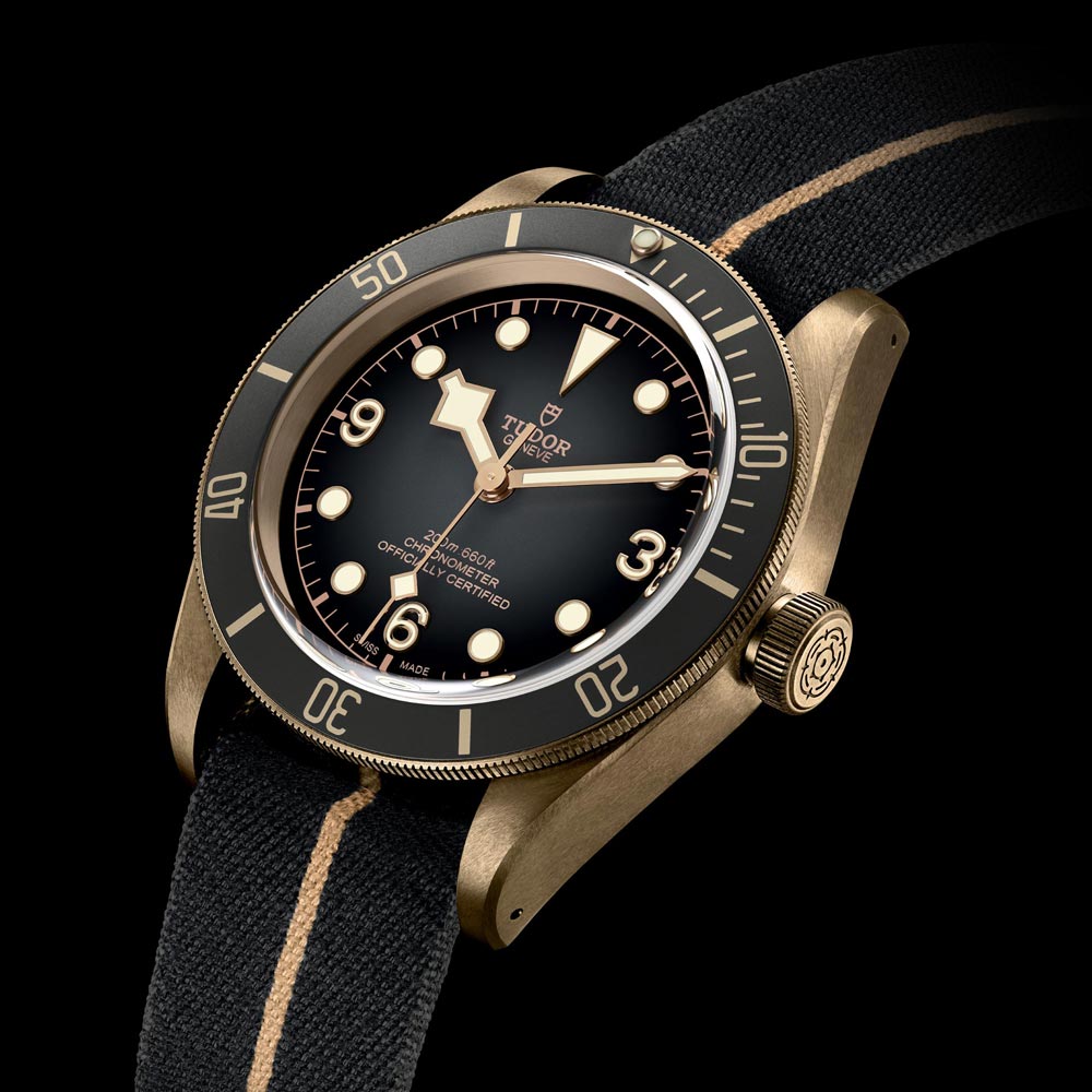 tudor black bay bronze 43mm slate grey dial bronze on fabric strap automatic watch lifestyle image