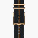 tudor black bay bronze 43mm black dial automatic bronze on fabric strap watch showing fabric strap with tang buckle