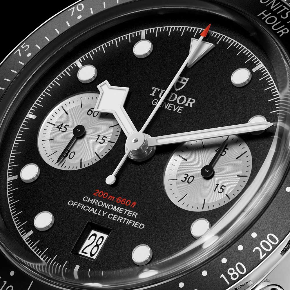 tudor black bay chrono 41mm black dial steel on leather strap automatic chronograph watch lifestyle image