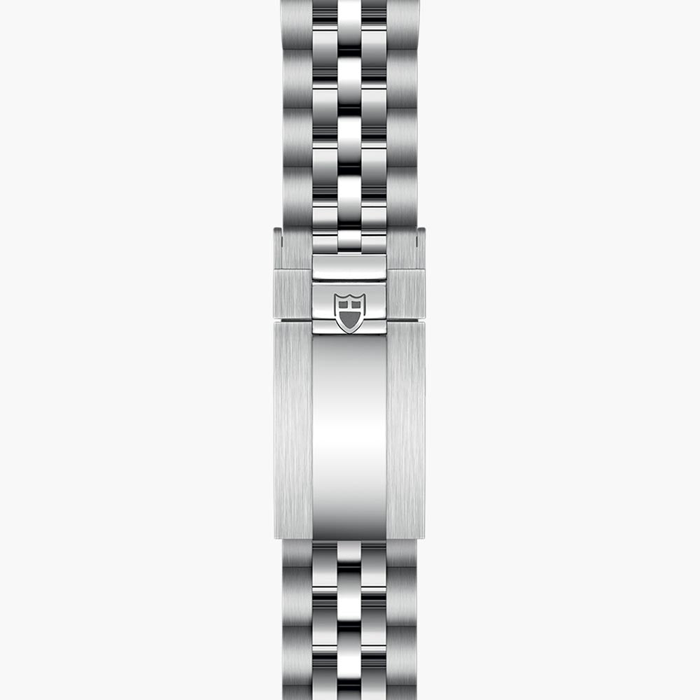 tudor black bay 36 36mm black diamond dot dial steel on steel bracelet automatic watch showing folding clasp