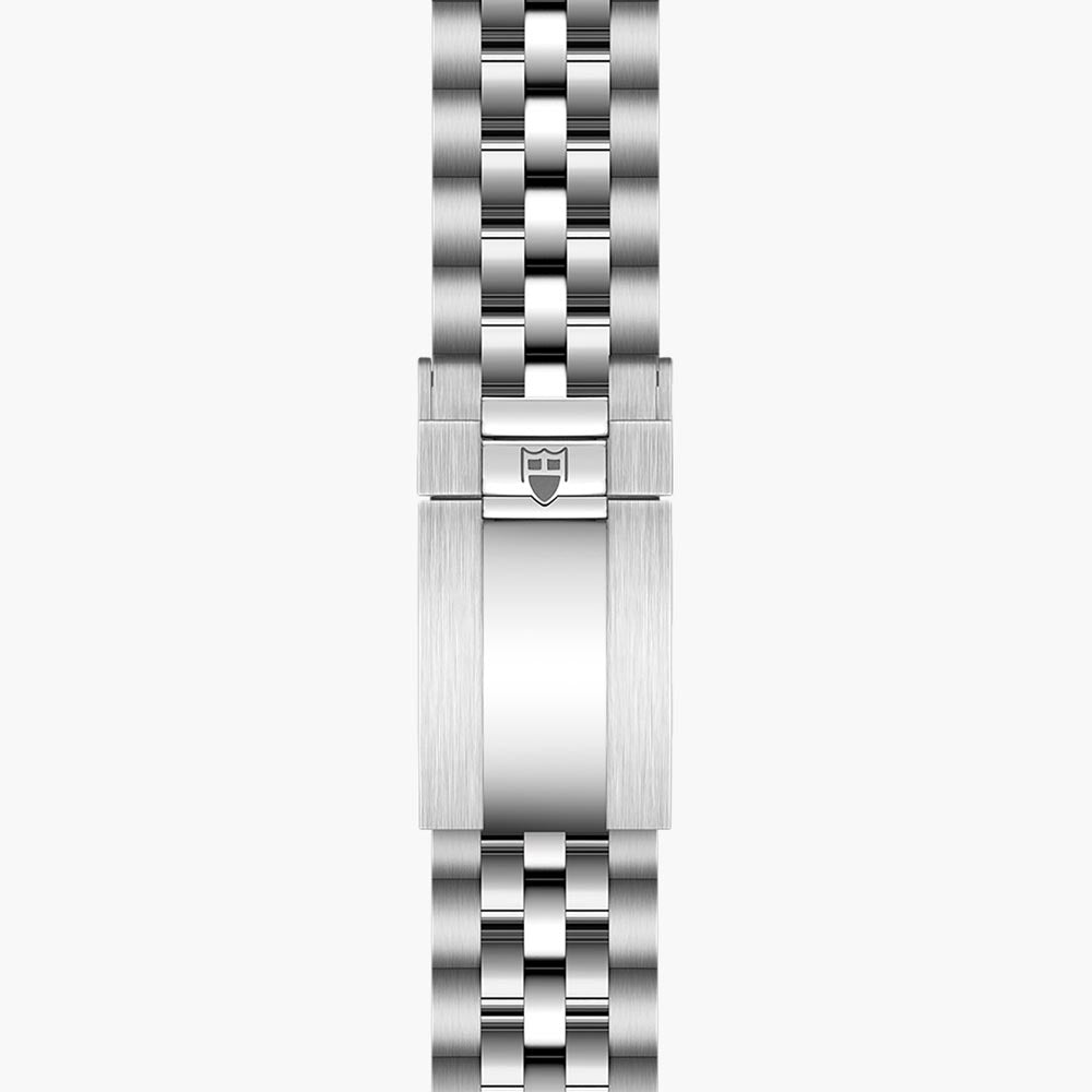 tudor black bay 39 39mm anthracite diamond dot dial steel on steel bracelet automatic watch showing folding clasp