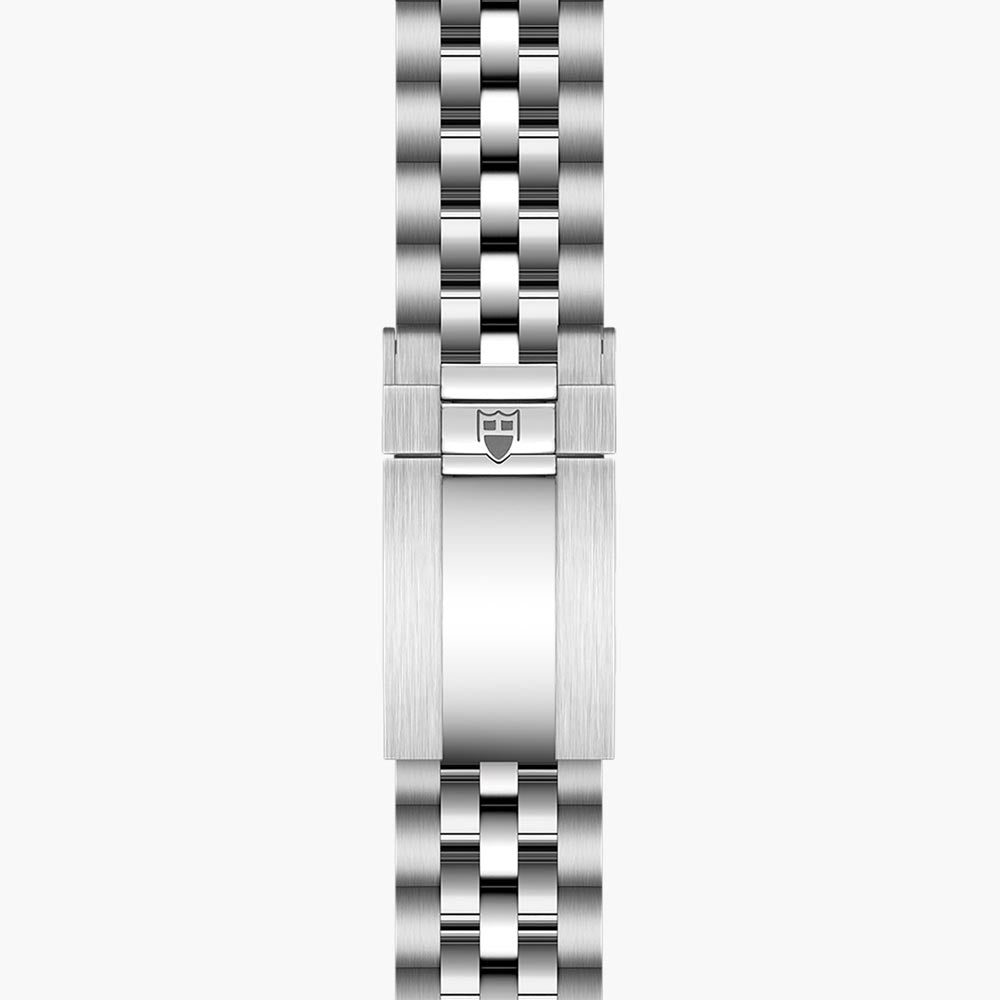tudor black bay 39 39mm blue diamond dot dial steel on steel bracelet automatic watch showing folding clasp