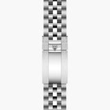 tudor black bay 39 39mm light champagne diamond dot dial steel on steel bracelet automatic watch showing folding clasp