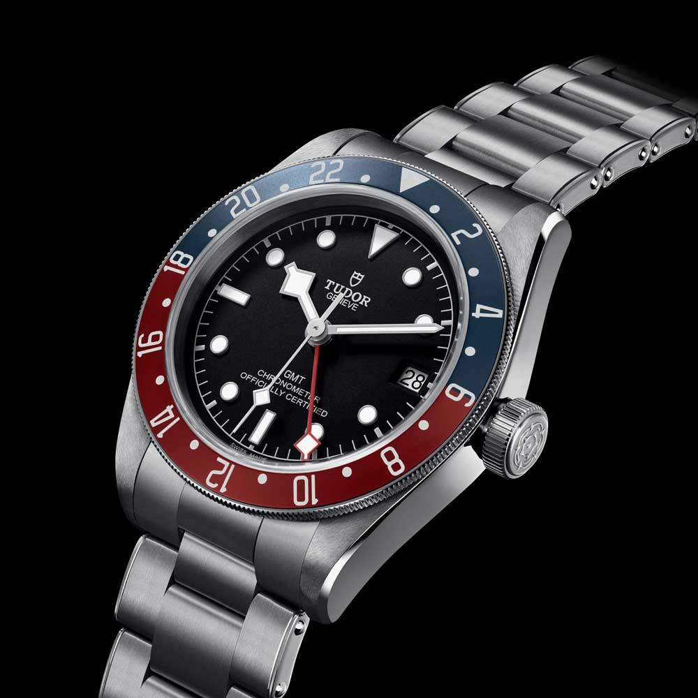 tudor black bay gmt 41mm black dial steel on steel bracelet automatic watch lifestyle image