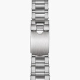 tudor black bay gmt 41mm black dial steel on steel bracelet automatic watch showing folding clasp