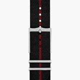 tudor black bay gmt 41mm opaline dial steel on fabric strap automatic watch showing black fabric strap with tang clip