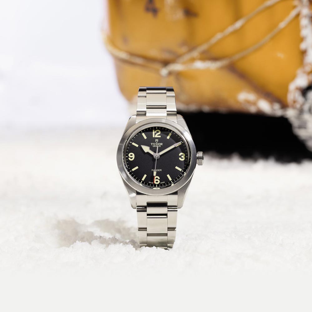 tudor ranger 39mm black dial steel on steel bracelet automatic watch lifestyle image