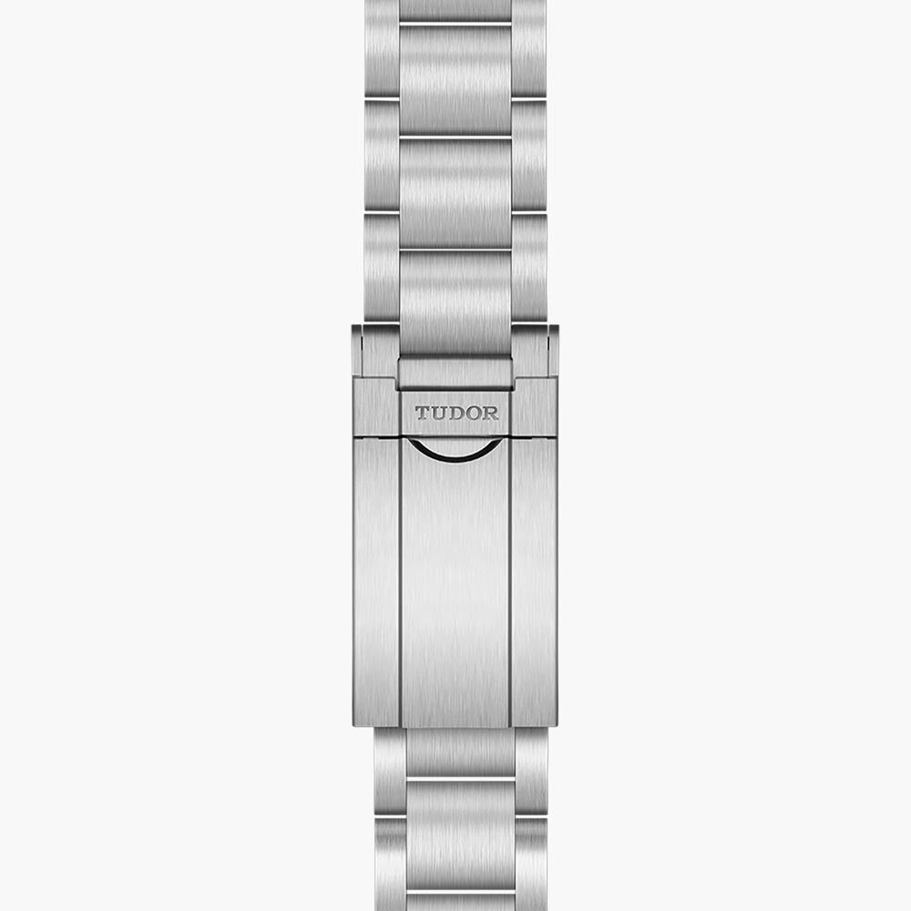 tudor ranger 39mm black dial steel on steel bracelet automatic watch showing folding clasp