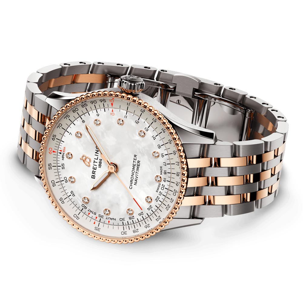 Breitling Navitimer 36mm MOP Diamond Dot Dial 18ct Rose Gold and Steel Automatic Ladies Watch U17327211A1U1