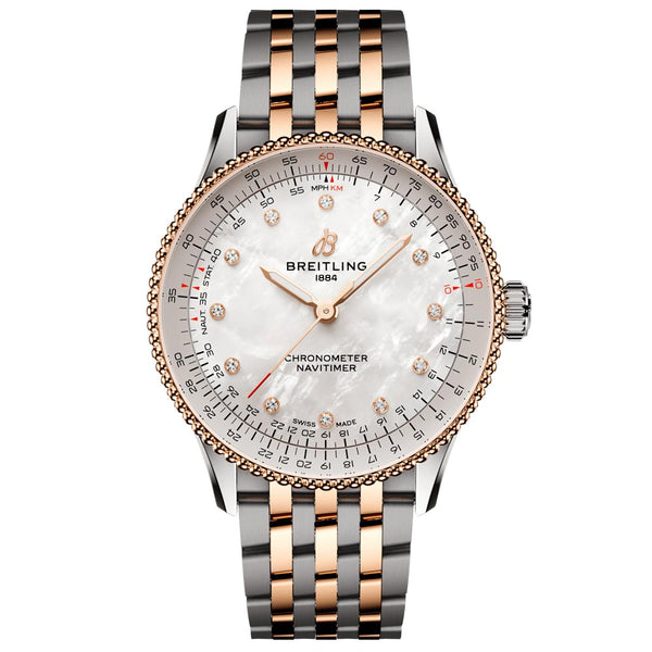 breitling navitimer 36mm mop diamond dot dial 18ct rose gold and steel automatic ladies watch