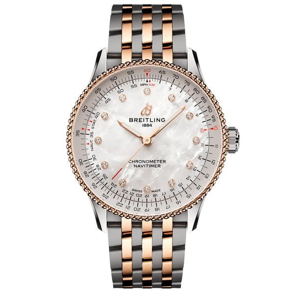 Breitling Navitimer 36mm MOP Diamond Dot Dial 18ct Rose Gold and Steel