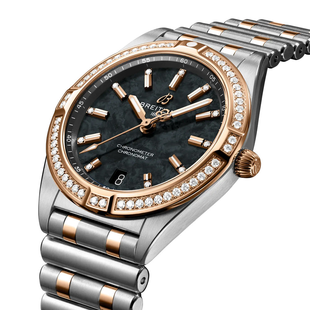 Breitling Chronomat 32 Limited Edition Black MOP Dial 18ct Red Gold & Steel Diamond Ladies Quartz Watch U773102A1B1U1