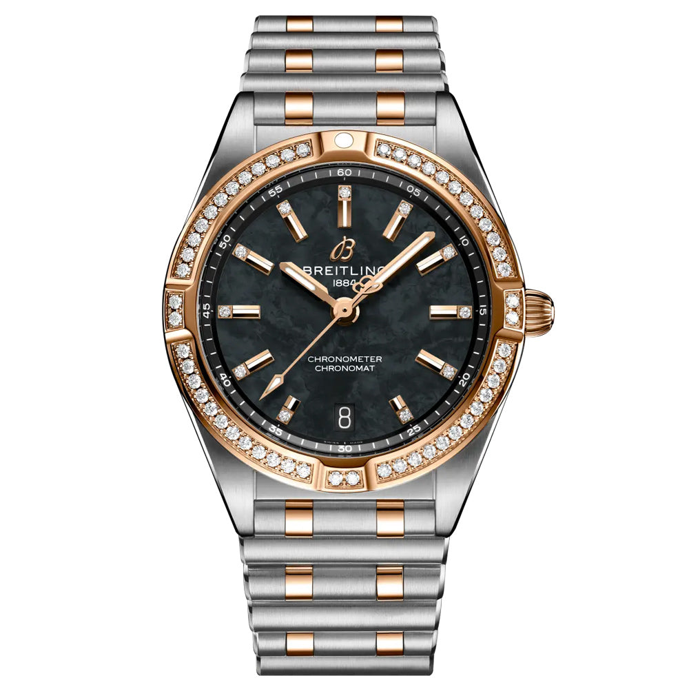 Breitling Chronomat 32 Limited Edition Black MOP Dial 18ct Red Gold & Steel Diamond Ladies Quartz Watch U773102A1B1U1