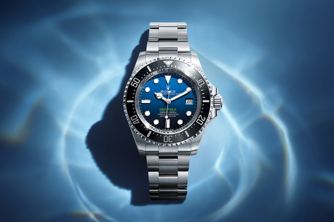 Rolex Deepsea header banner showing Rolex Deepsea watch under water reflection