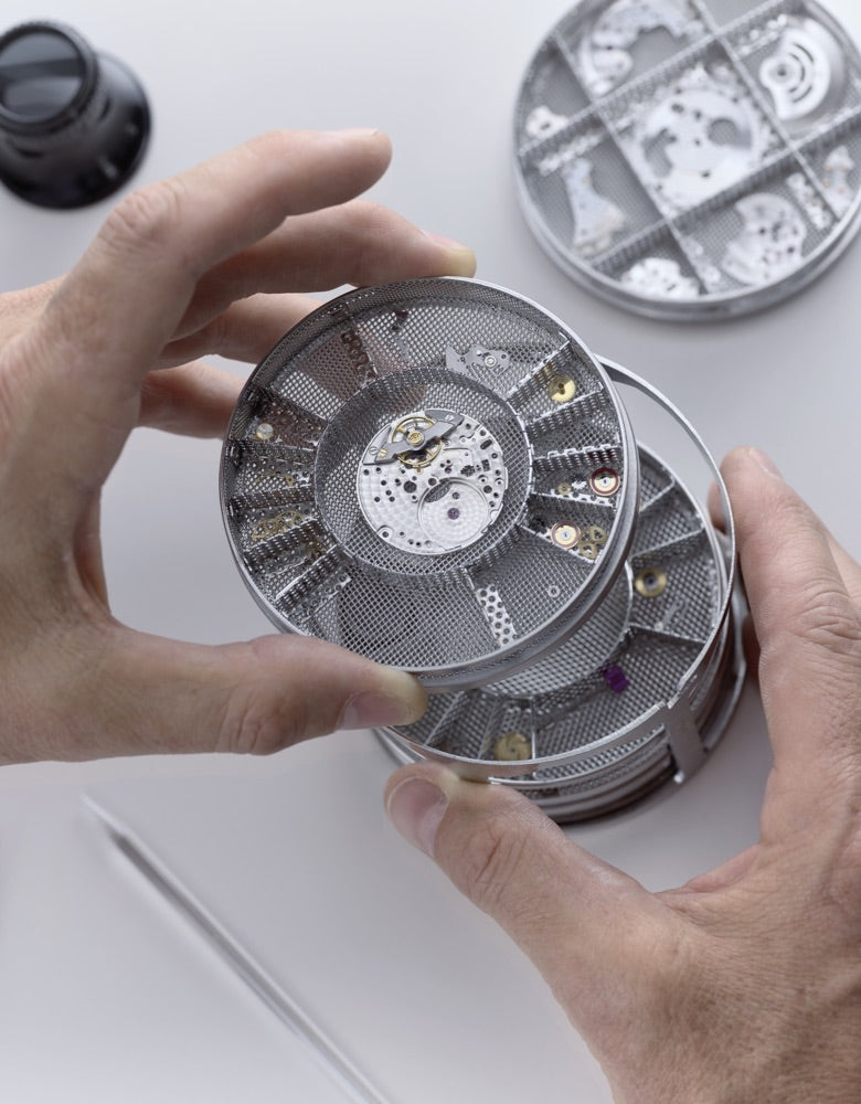 Rolex watch servicing procedure Cleaning of the components portrait image