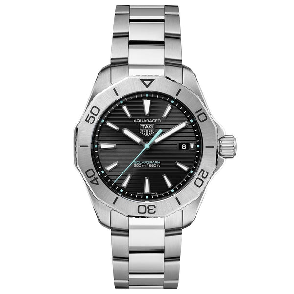 tag heuer aquaracer professional 200 solargraph black dial 40mm quartz gents watch