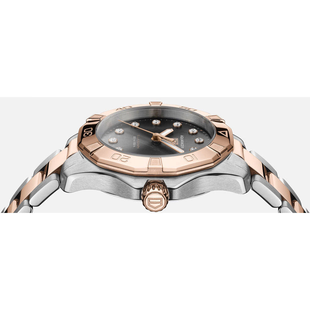 TAG Heuer Aquaracer Professional 200 Solargraph 34mm Black Diamond Dot Dial 18ct Rose Gold Plated Steel Quartz Ladies Watch WBP1324.BB0005