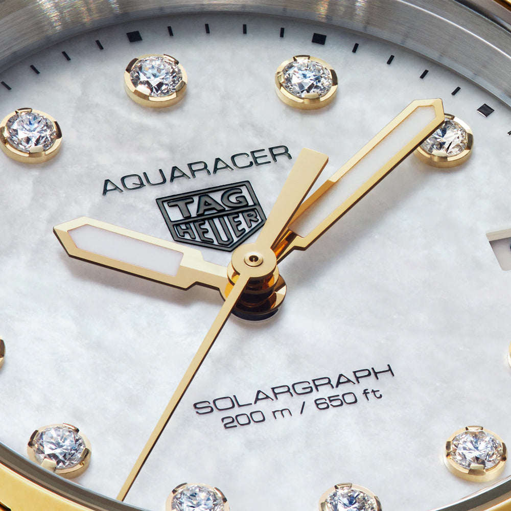 TAG Heuer Aquaracer Professional 200 Solargraph UK Limited 34mm MOP Diamond Dot Dial 18ct Gold & Steel Quartz Ladies Watch WBP1325.BA0005