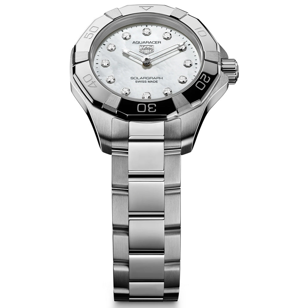 TAG Heuer Aquaracer Professional 100 Solargraph MOP Diamond Dot Dial 28mm Quartz Ladies Watch WBP141H.BA0049