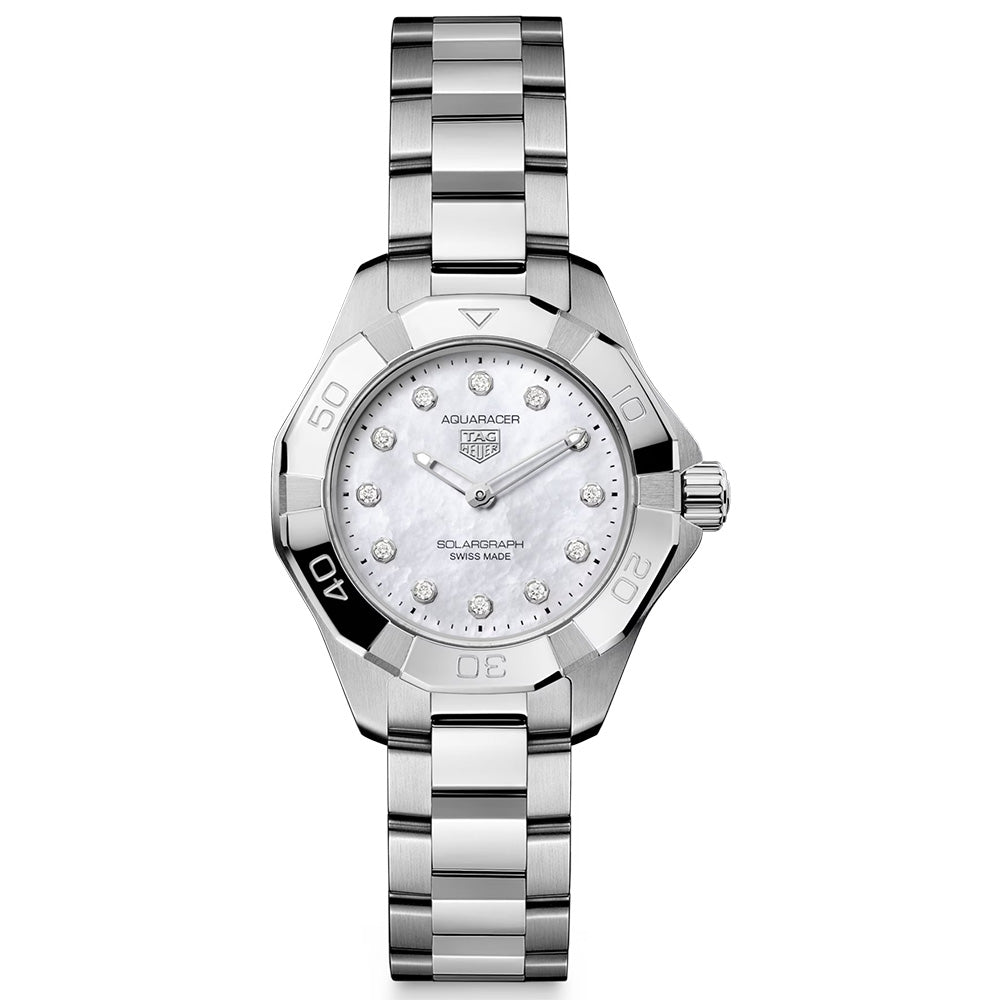 TAG Heuer Aquaracer Professional 100 Solargraph MOP Diamond Dot Dial 28mm Quartz Ladies Watch WBP141H.BA0049