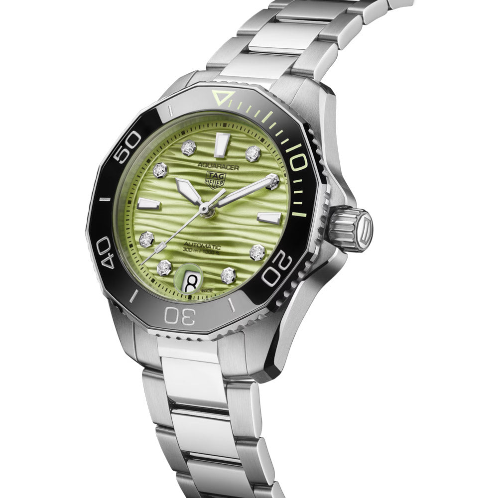 TAG Heuer Aquaracer Professional 300 36mm Green Dial Diamond Automatic Ladies Watch WBP231L.BA0618