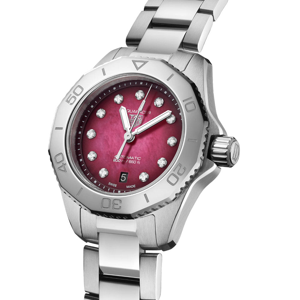 TAG Heuer Aquaracer Professional 200 Date 30mm Pink MOP Dial Diamond Automatic Ladies Watch WBP2414.BA0622