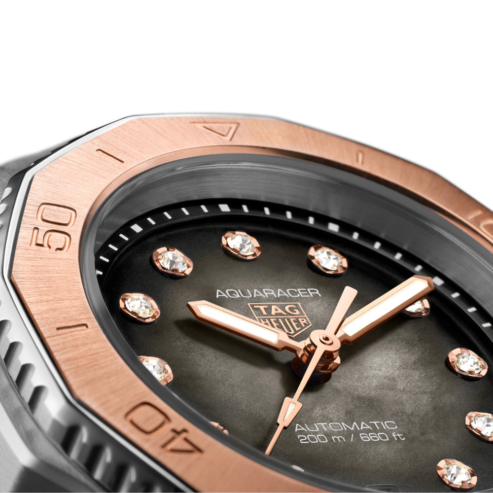 TAG Heuer Aquaracer Professional 200 30mm Black MOP Dial Steel & Gold Diamond Automatic Ladies Watch WBP2451.BA0622