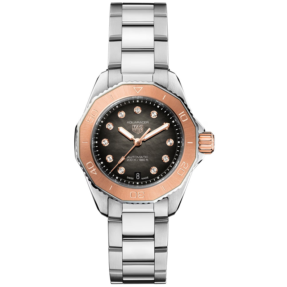 TAG Heuer Aquaracer Professional 200 30mm Black MOP Dial Steel & Gold Diamond Automatic Ladies Watch WBP2451.BA0622