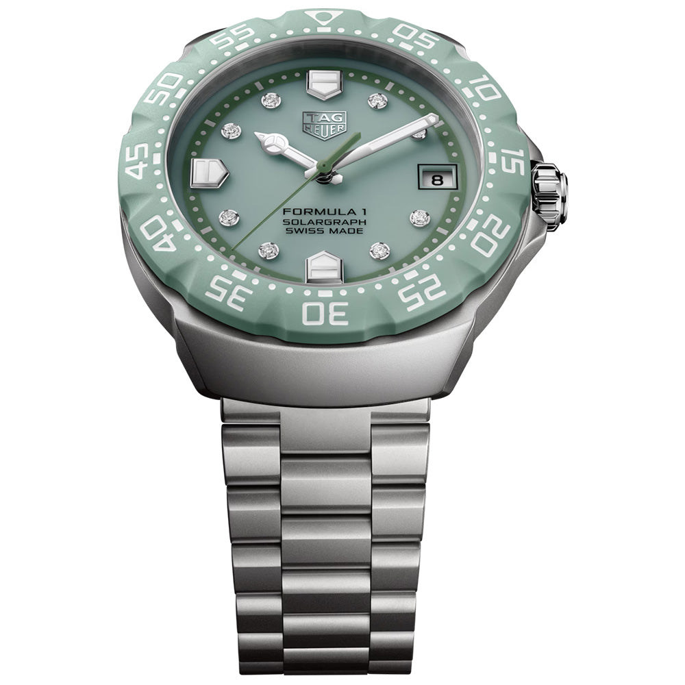 TAG Heuer Formula 1 Solargraph Limited Edition 38mm Green Diamond Dot Dial TH-Polylight Quartz Watch WBY111B.BA0042