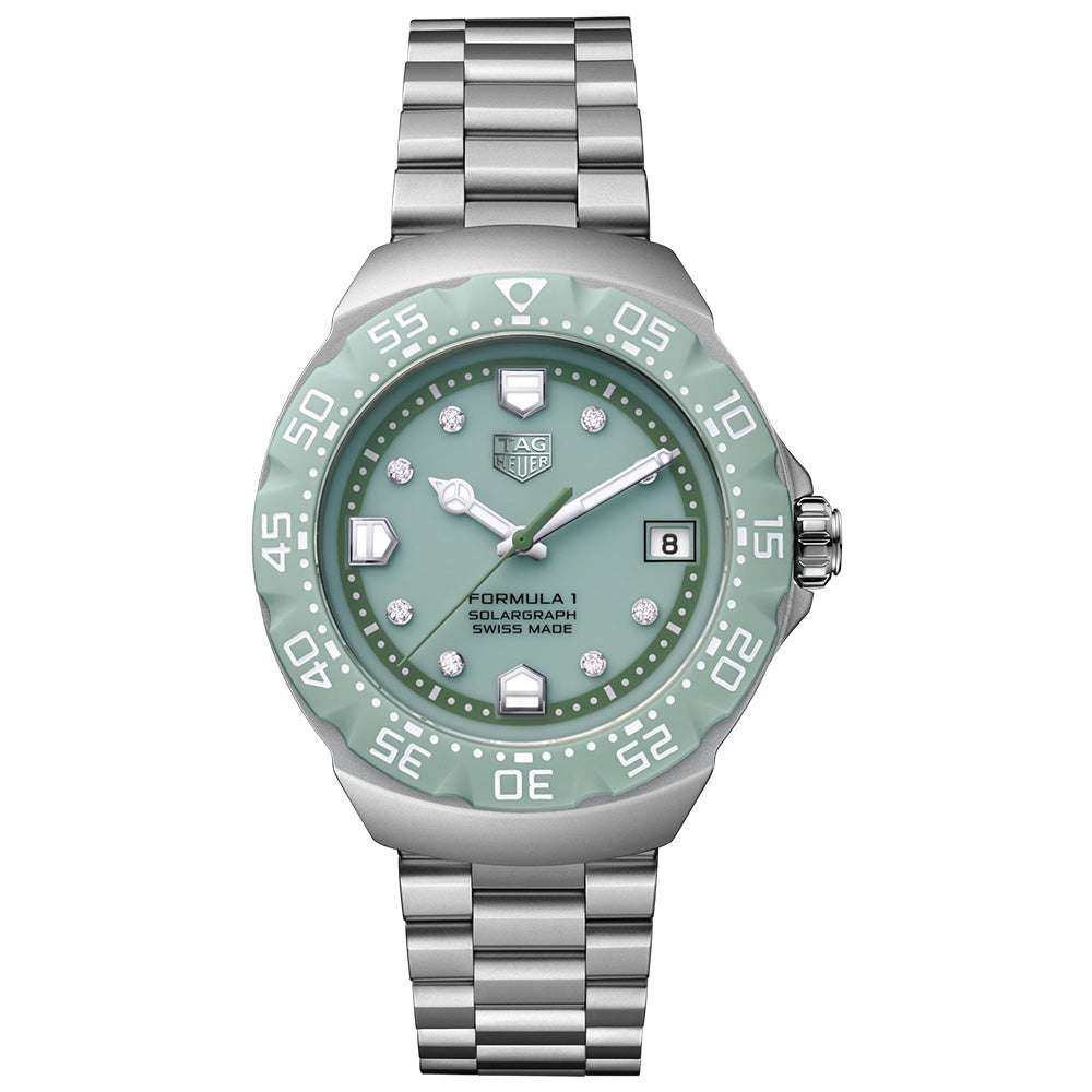 TAG Heuer Formula 1 Solargraph Limited Edition 38mm Green Diamond Dot Dial TH-Polylight Quartz Watch WBY111B.BA0042