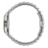 gucci g-timeless 29mm silver dial bicolour ladies quartz watch on stainless steel bracelet side facing upright image