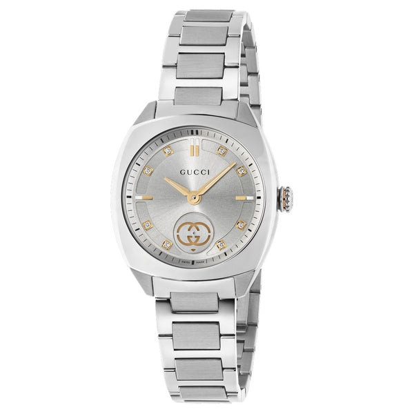 Gucci Interlocking G 29mm Silver Dial Diamond Ladies Quartz Watch YA142510