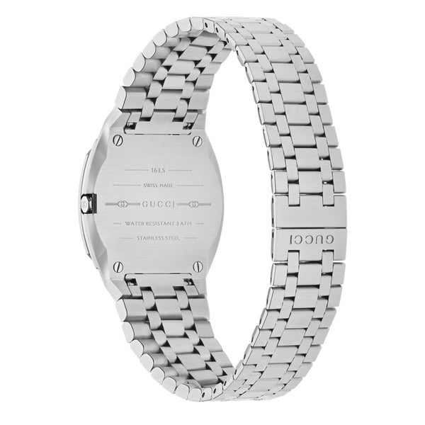 gucci 25h 30mm white brass dial stainless steel diamond ladies watch case back view