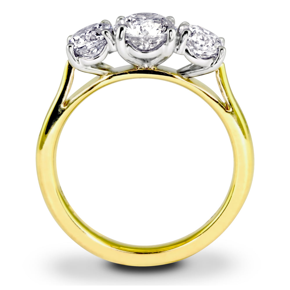 18ct Yellow Gold 2.03ct Round Brilliant Cut Diamond Three Stone Engagement Ring
